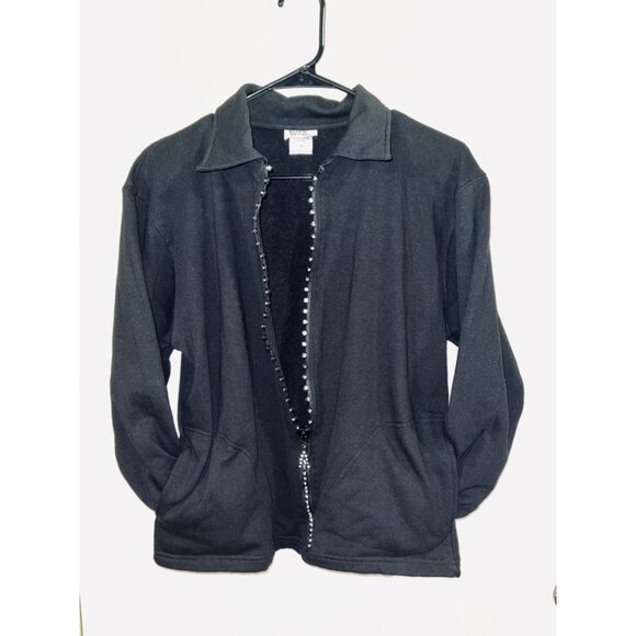 Isaacs Designs Black Zip-Up Jersey Jacket M Bling Zipper - Picture 3 of 6